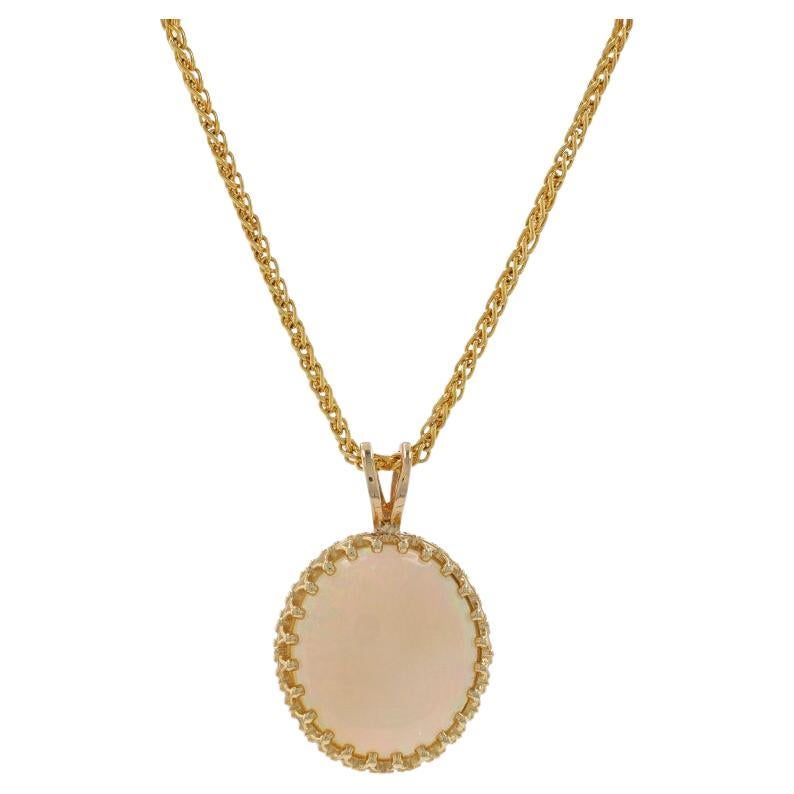 Collier pendentif solitaire en or jaune 17 3/4" - Cabochon ovale 14k 6,20 carats