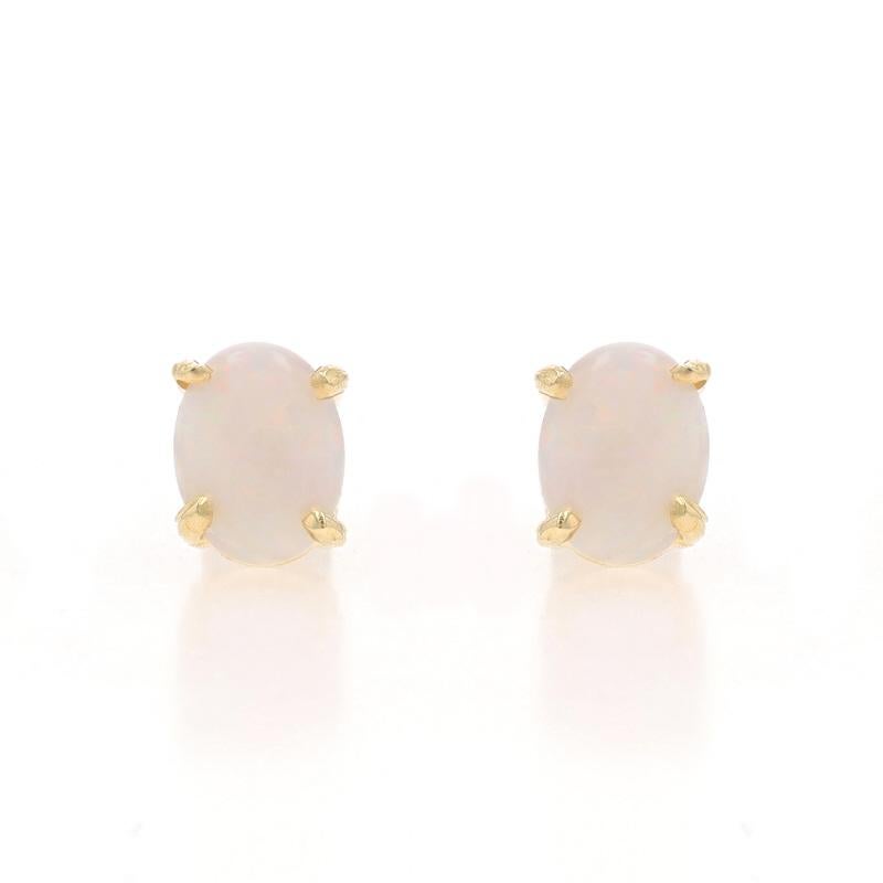 Yellow Gold Opal Stud Earrings - 14k Oval Cabochon 1.56ctw Pierced Screw-Ons In Good Condition For Sale In Greensboro, NC