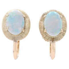 Yellow Gold Opal Stud Earrings - 14k Oval Cabochon .42ctw Non-Pierced Screw-Ons
