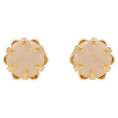 Yellow Gold Opal Stud Earrings - 14k Round .30ctw Pierced