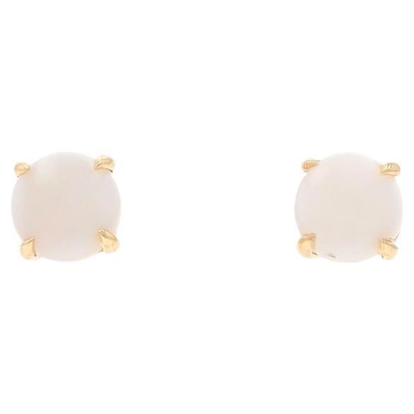 Yellow Gold Opal Stud Earrings - 14k Round Cabochon .74ctw Pierced Screw-Ons