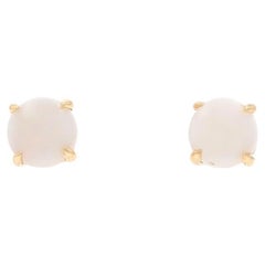 Yellow Gold Opal Stud Earrings - 14k Round Cabochon .74ctw Pierced Screw-Ons