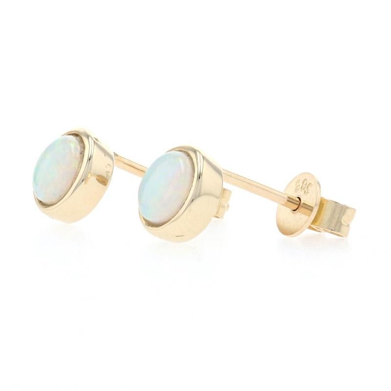 Yellow Gold Opal Stud Earrings, 14 Karat Round Cabochon Cut .51 Carat Pierced In New Condition In Greensboro, NC
