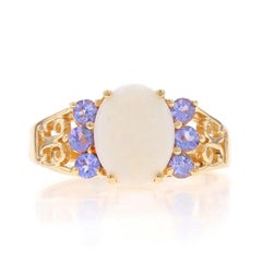 Yellow Gold Opal & Tanzanite Ring - 10k Oval Cabochon 1.45ctw