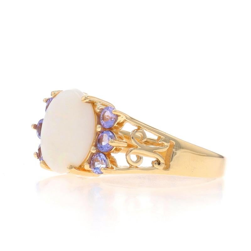 Yellow Gold Opal & Tanzanite Ring - 10k Oval Cabochon 1.45ctw In Excellent Condition For Sale In Greensboro, NC