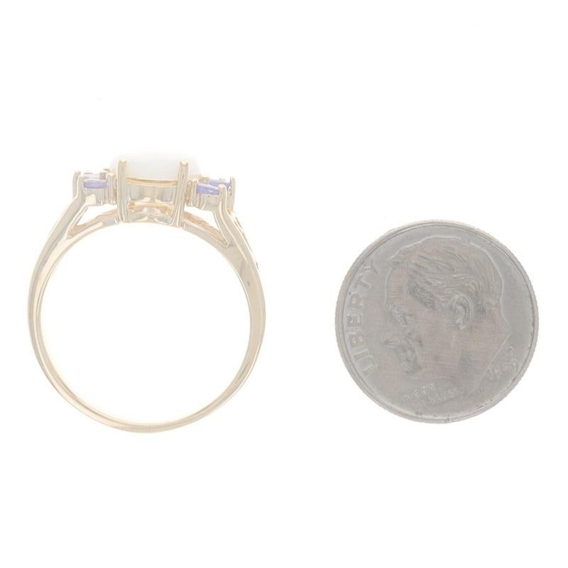 Yellow Gold Opal & Tanzanite Ring - 10k Oval Cabochon 1.45ctw For Sale 1