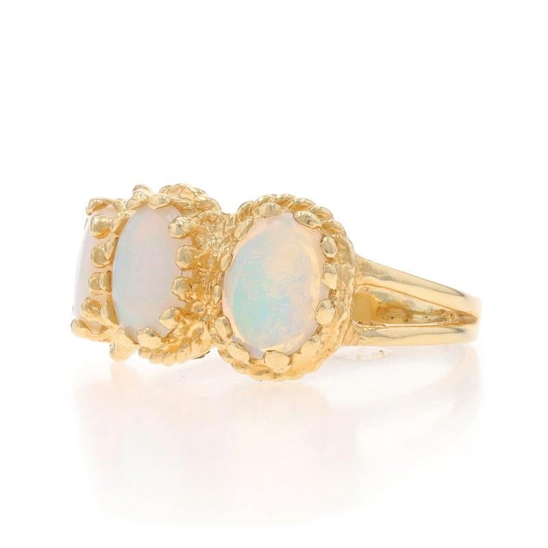 Yellow Gold Opal Three-Stone Ring - 14k Oval Cabochon .96ctw In Excellent Condition For Sale In Greensboro, NC