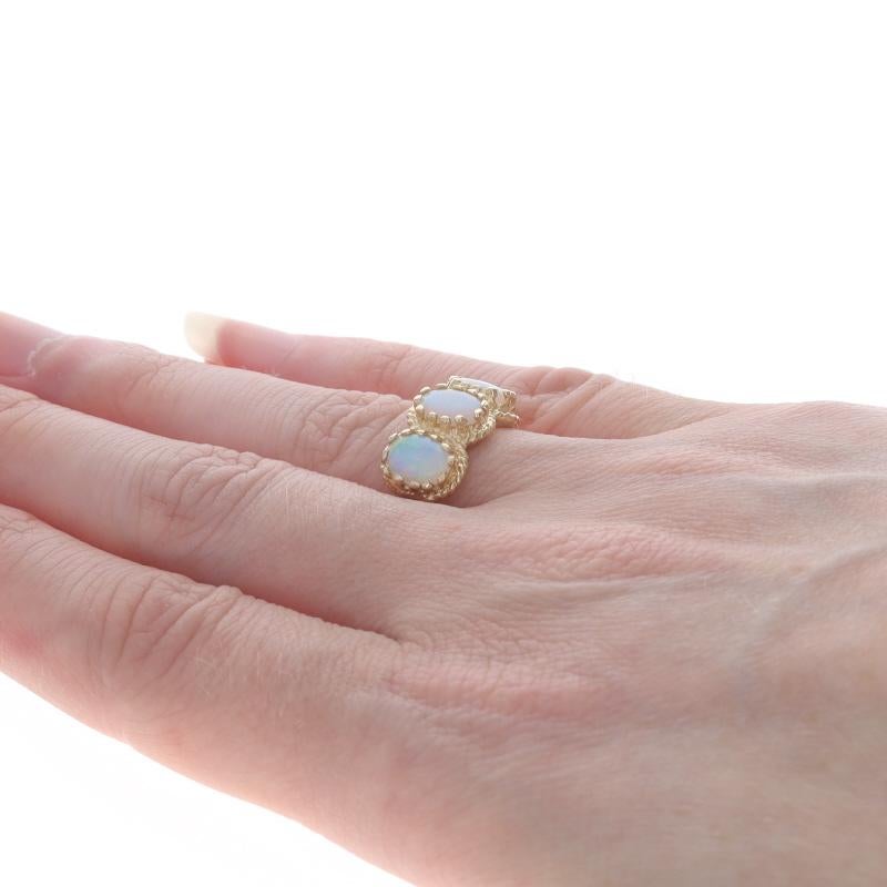 Women's Yellow Gold Opal Three-Stone Ring - 14k Oval Cabochon .96ctw For Sale