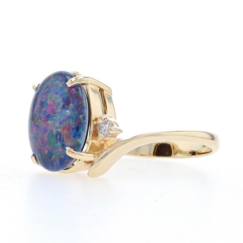 Oval Cut Yellow Gold Opal Triplet & Diamond Bypass Ring - 14k Oval Cabochon