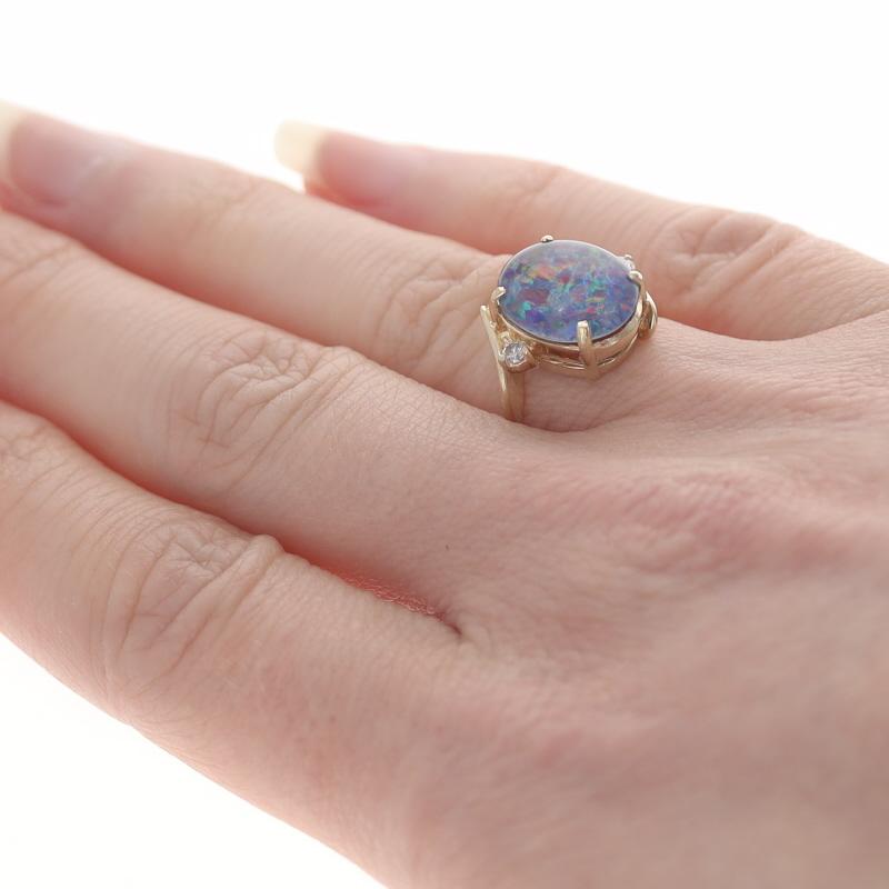 Yellow Gold Opal Triplet & Diamond Bypass Ring - 14k Oval Cabochon In Excellent Condition In Greensboro, NC