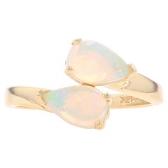 Yellow Gold Opal Two-Stone Bypass Ring - 14k Pear Cabochon .42ctw