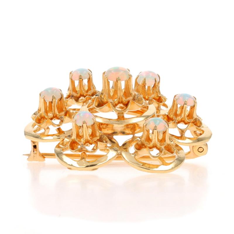 Taille ronde Broche Fleur Vintage en Or Jaune Opale - 14k Round Cabochon .91ctw Cluster Pin en vente