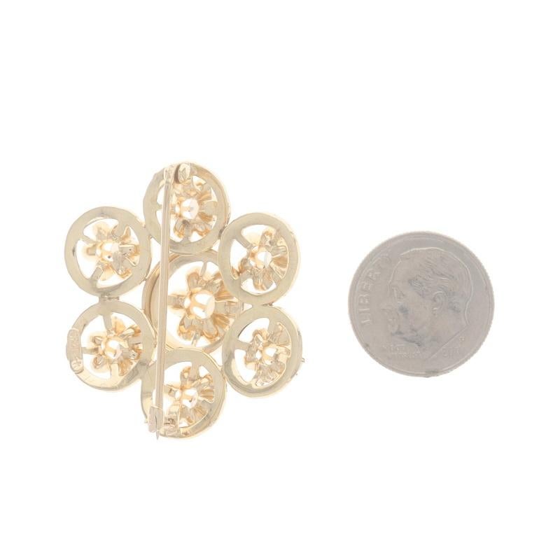 Broche Fleur Vintage en Or Jaune Opale - 14k Round Cabochon .91ctw Cluster Pin Excellent état - En vente à Greensboro, NC