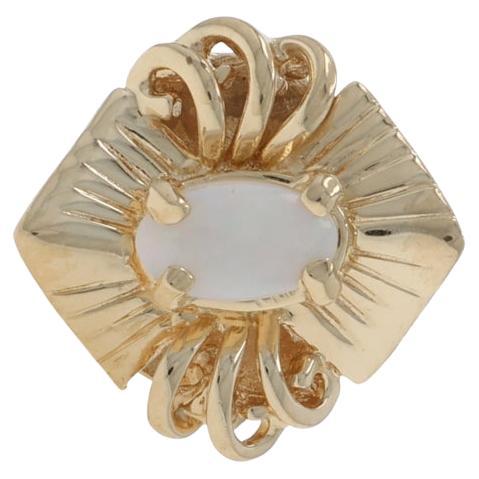 Yellow Gold Opal Vintage Solitaire Slide Charm - 14k Oval Cabochon .15ct