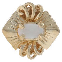 Yellow Gold Opal Vintage Solitaire Slide Charm - 14k Oval Cabochon .15ct