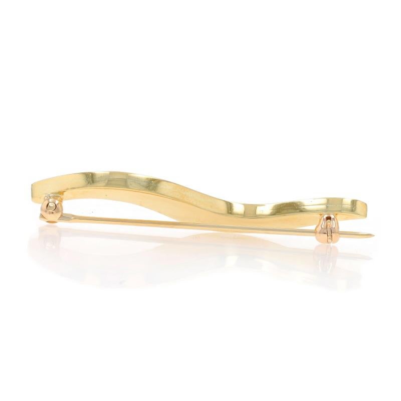 Mixed Cut Yellow Gold Opal Wavy Line Brooch - 18k Inlay Pin For Sale