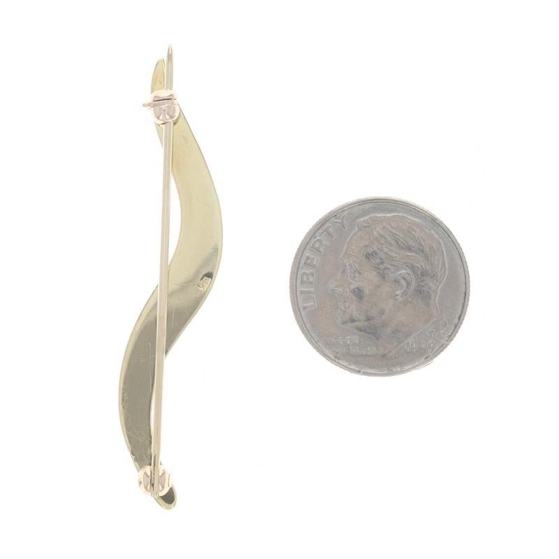 Yellow Gold Opal Wavy Line Brooch - 18k Inlay Pin In Excellent Condition For Sale In Greensboro, NC