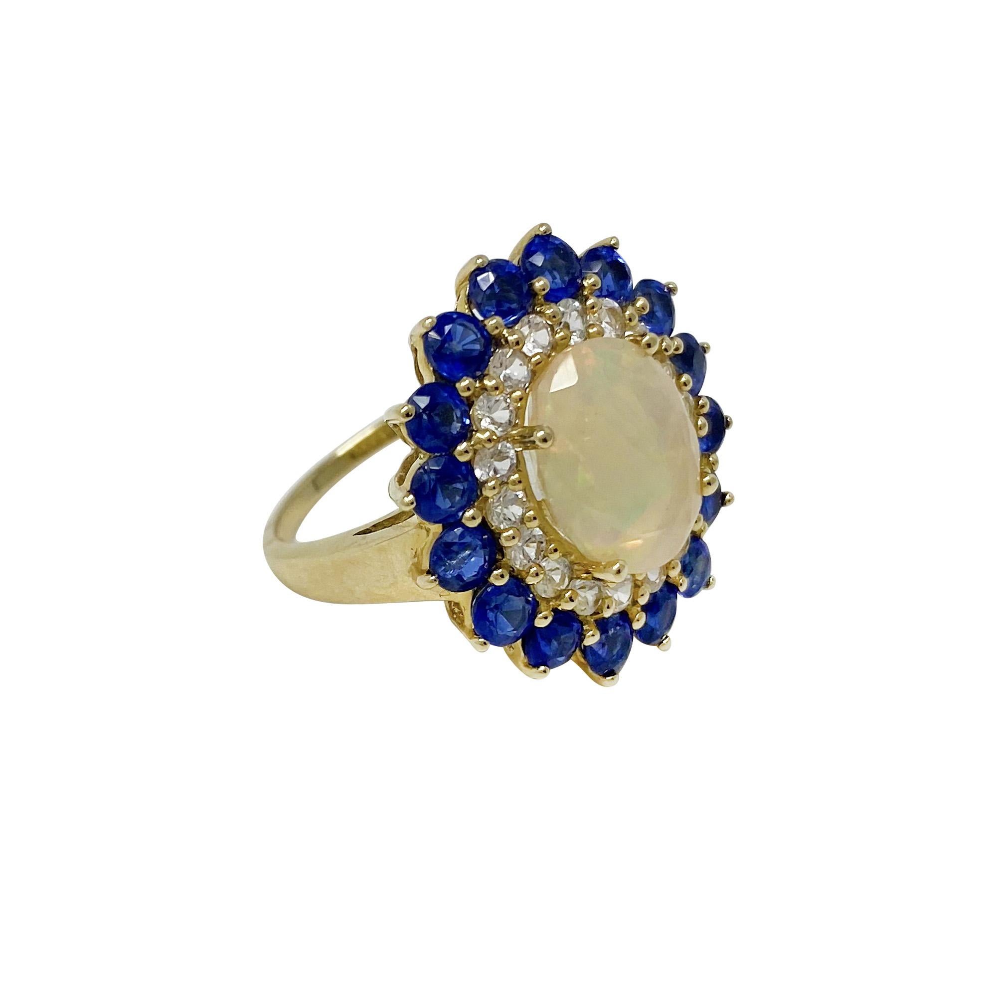 opal and white sapphire wishbone ring