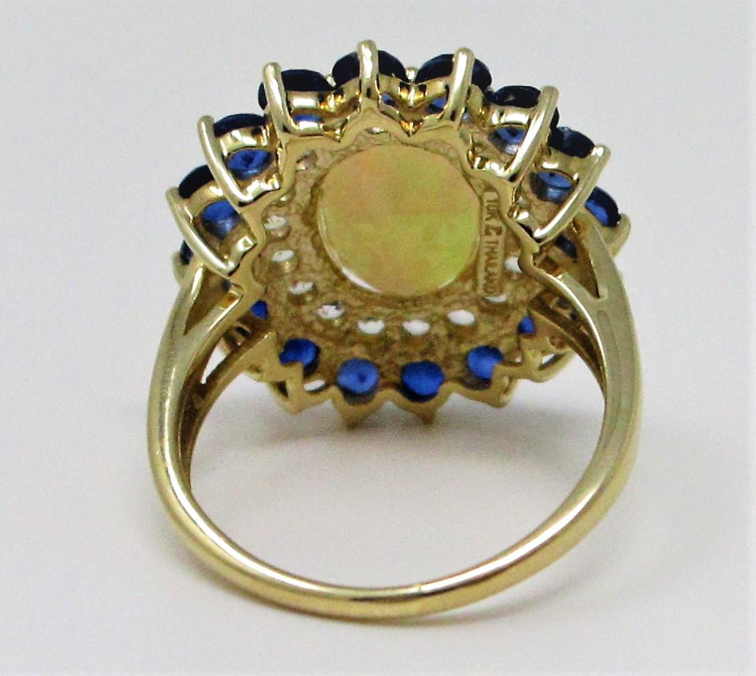 Yellow Gold Opal White Sapphire and Kyanite Ring In Good Condition In Dallas, TX