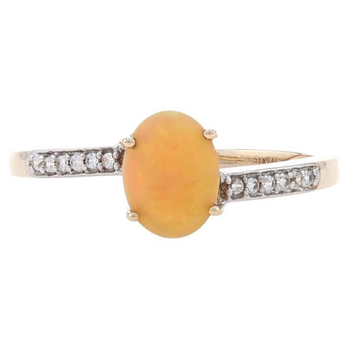 Yellow Gold Opal & White Zircon Bypass Ring - 10k Oval 1.02ctw For Sale