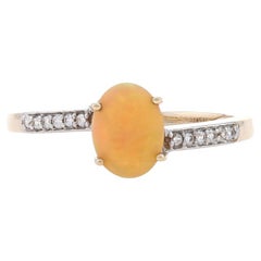 Yellow Gold Opal & White Zircon Bypass Ring - 10k Oval 1.02ctw