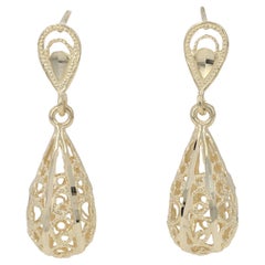 Vintage Yellow Gold Open Cut Teardrop Earrings, 14k Pierced Dangles