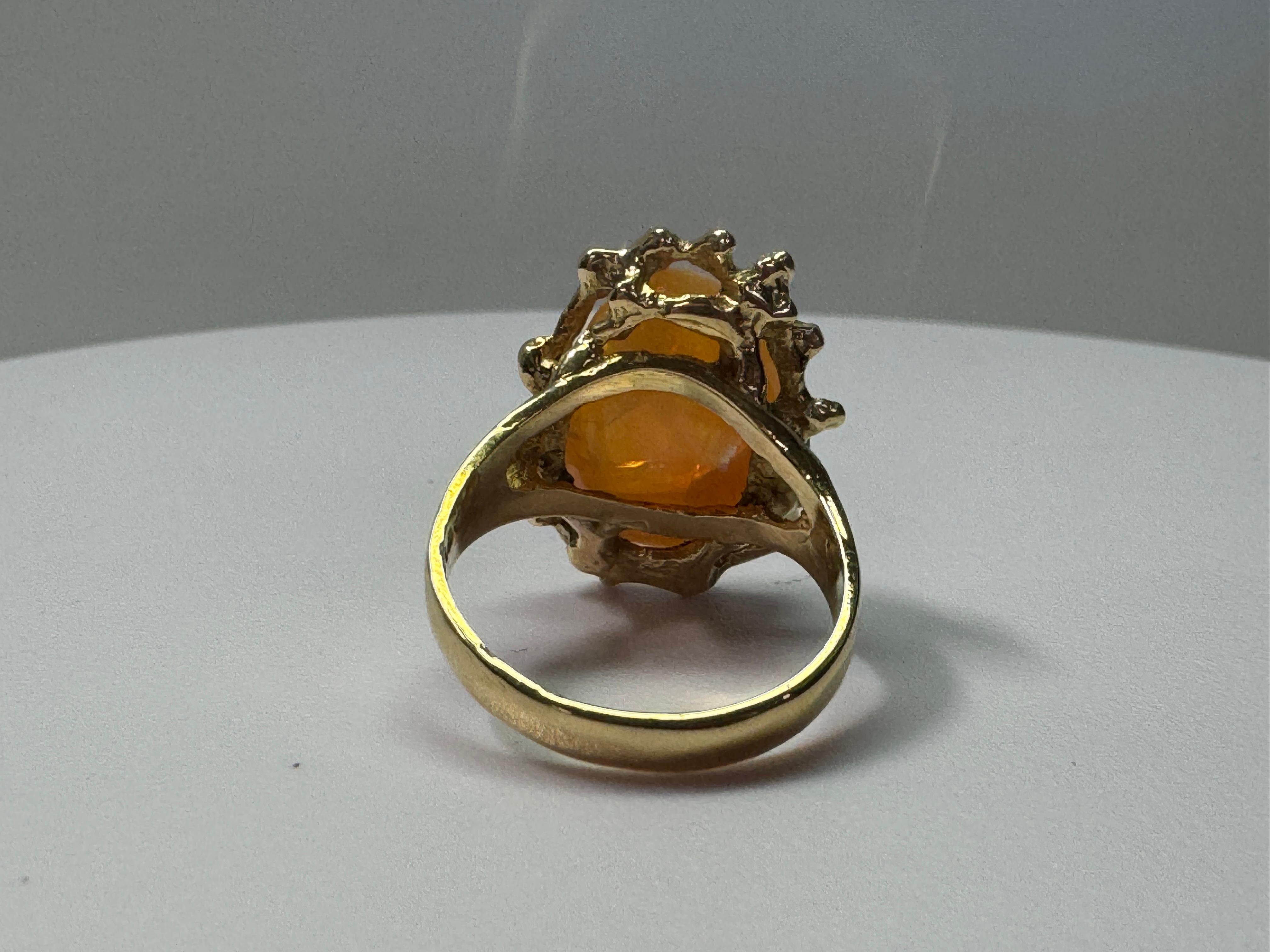 Yellow Gold Orange Mexican Opal Ring For Sale 4