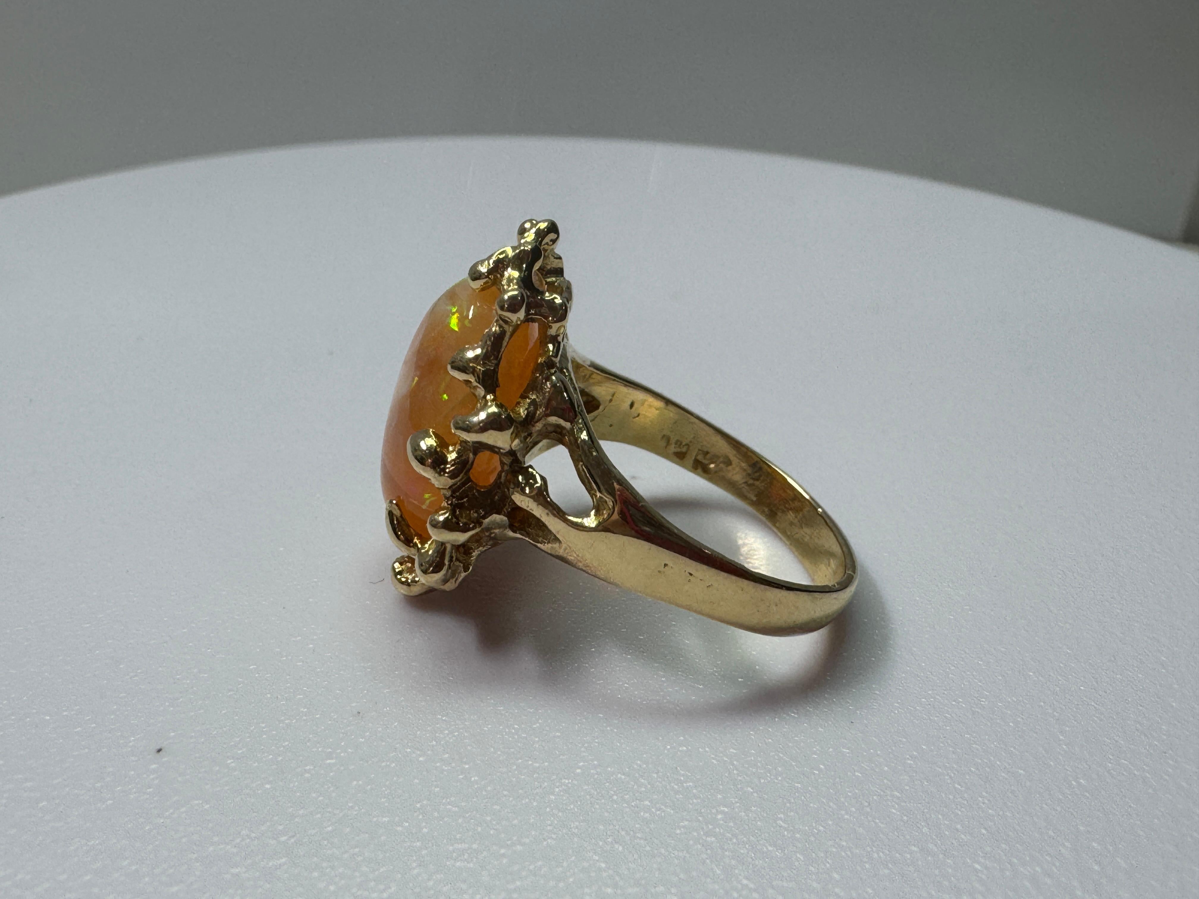 Women's or Men's Yellow Gold Orange Mexican Opal Ring For Sale