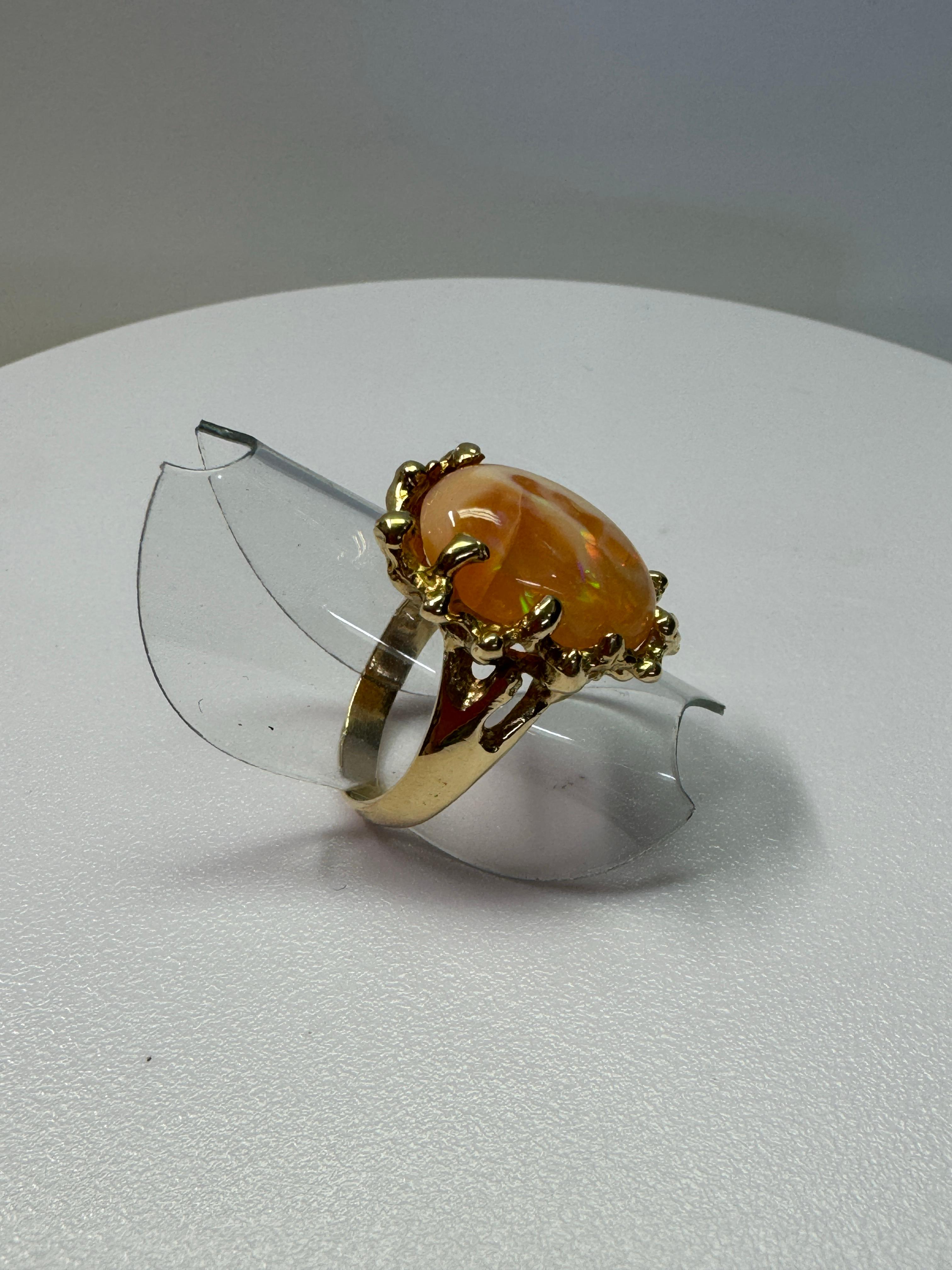 Yellow Gold Orange Mexican Opal Ring For Sale 1