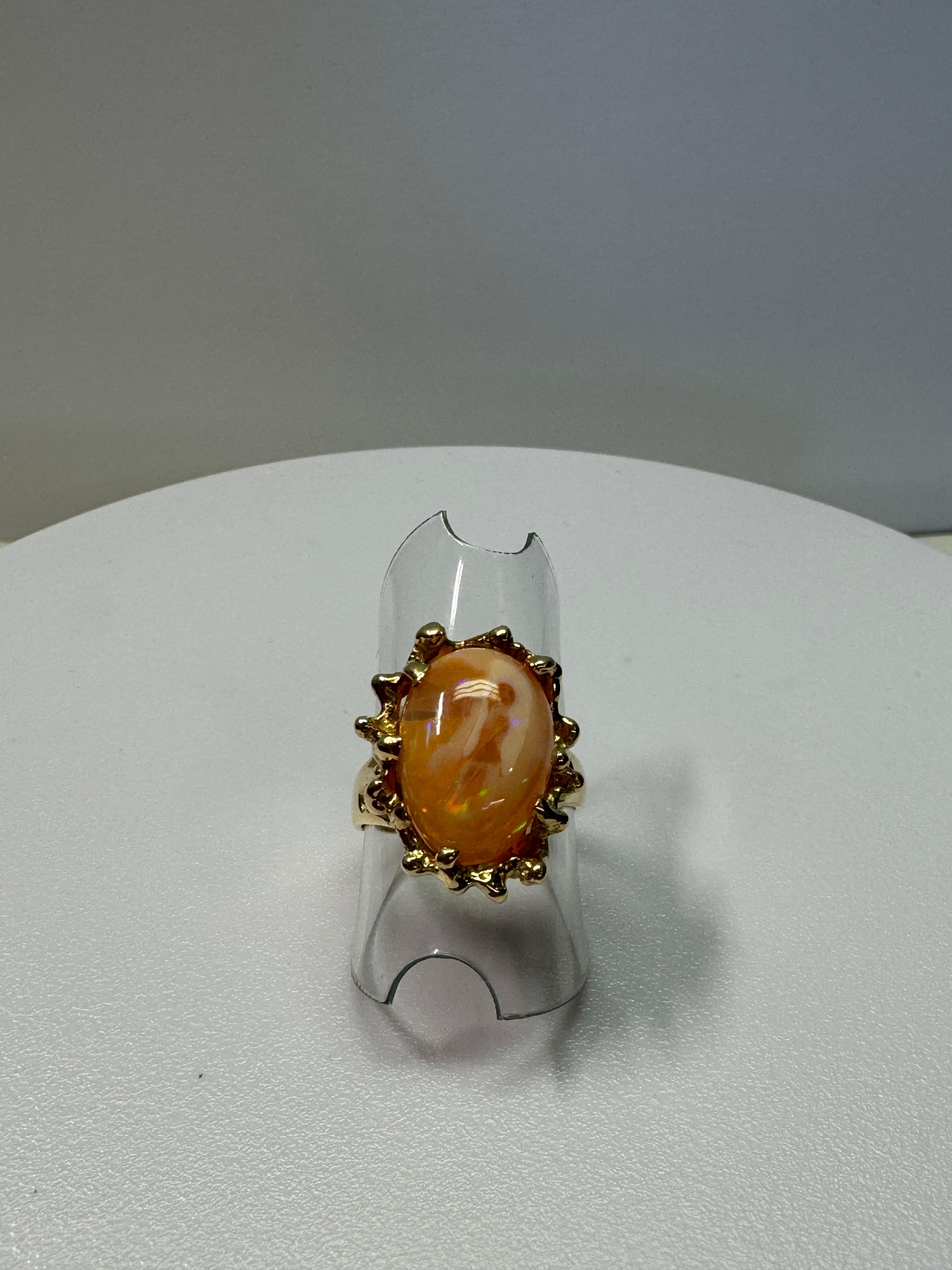 Yellow Gold Orange Mexican Opal Ring For Sale 2