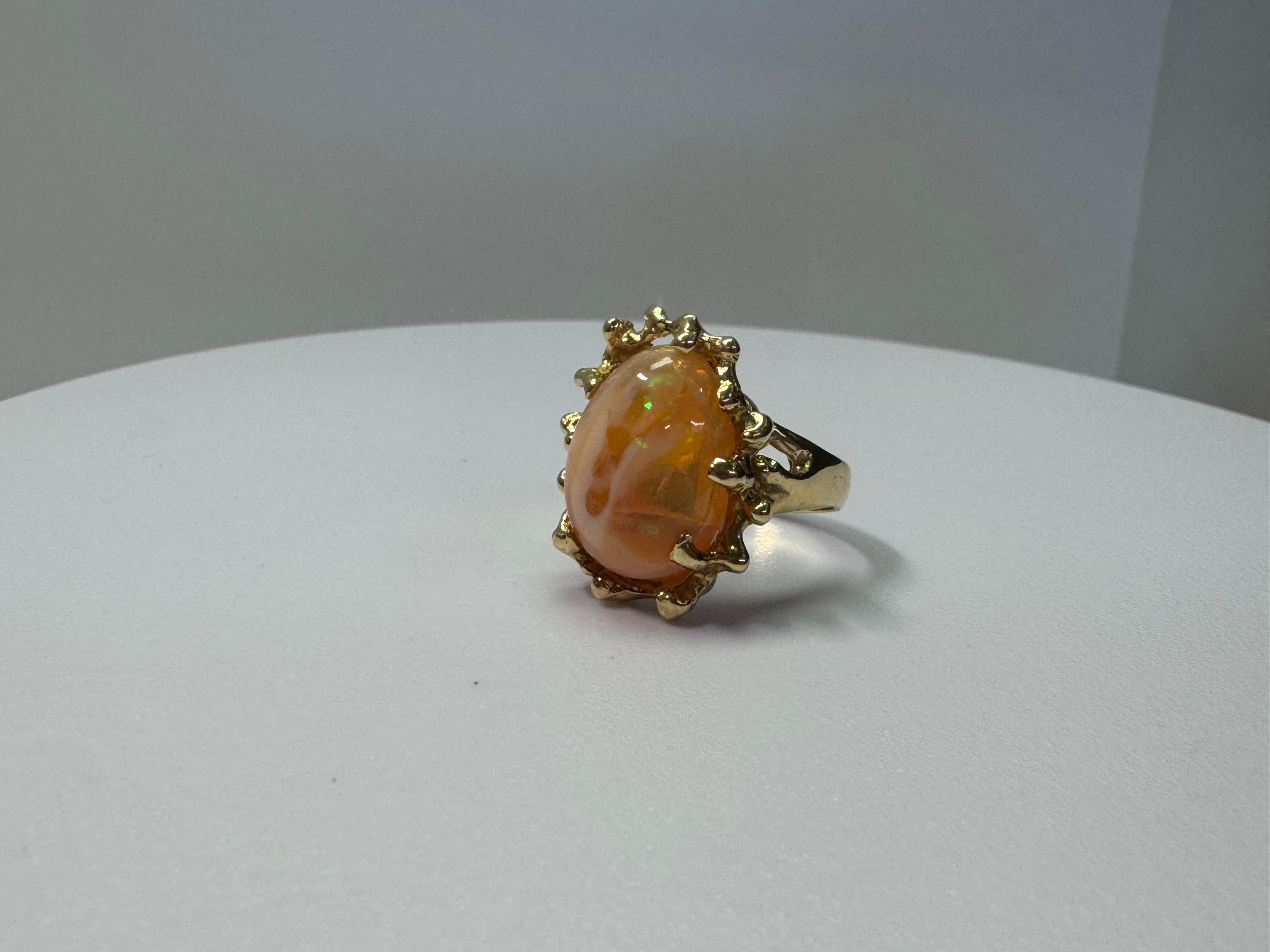 Yellow Gold Orange Mexican Opal Ring For Sale 3