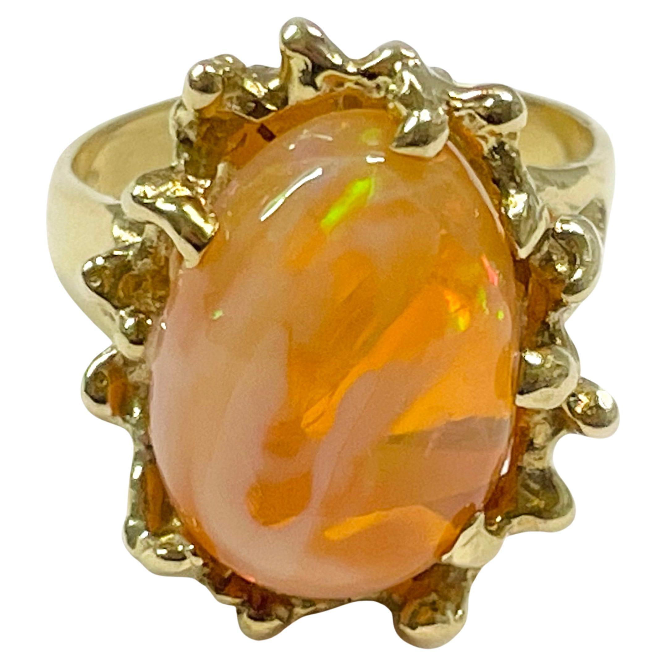 Yellow Gold Orange Mexican Opal Ring For Sale