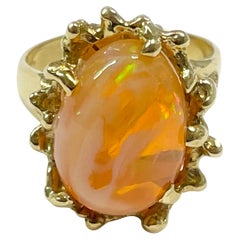 Yellow Gold Orange Mexican Opal Ring