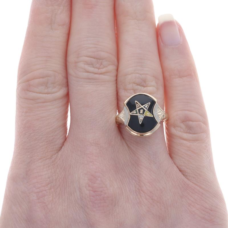 Gelbgold Order of the Eastern Star Vintage Ring - 10k Onyx Emaille OES Masonic (Gemischter Schliff)