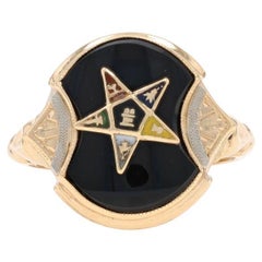 Gelbgold Order of the Eastern Star Vintage Ring - 10k Onyx Emaille OES Masonic