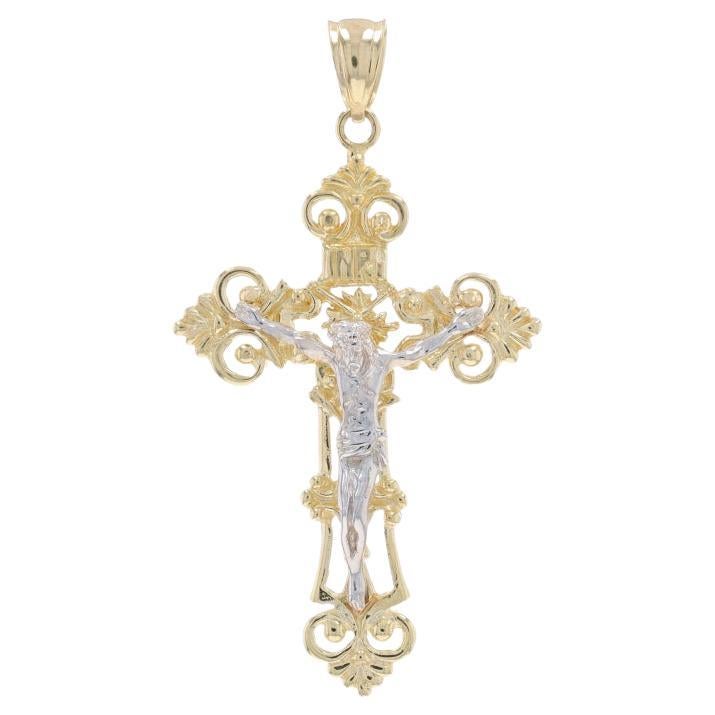 Verzierter Kruzifix-Herrenanhänger aus Gelbgold - 14k Glauben