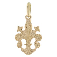 Yellow Gold Ornate Fleur-de-lis Pendant, 14k Floral Charm