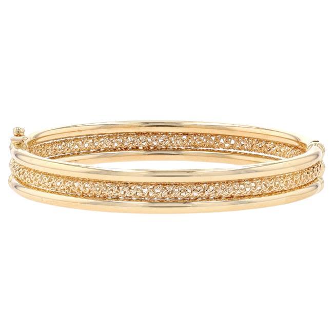 Yellow Gold Oval Bangle Bracelet 6 1/2" - 14k Woven Mesh Italy For Sale