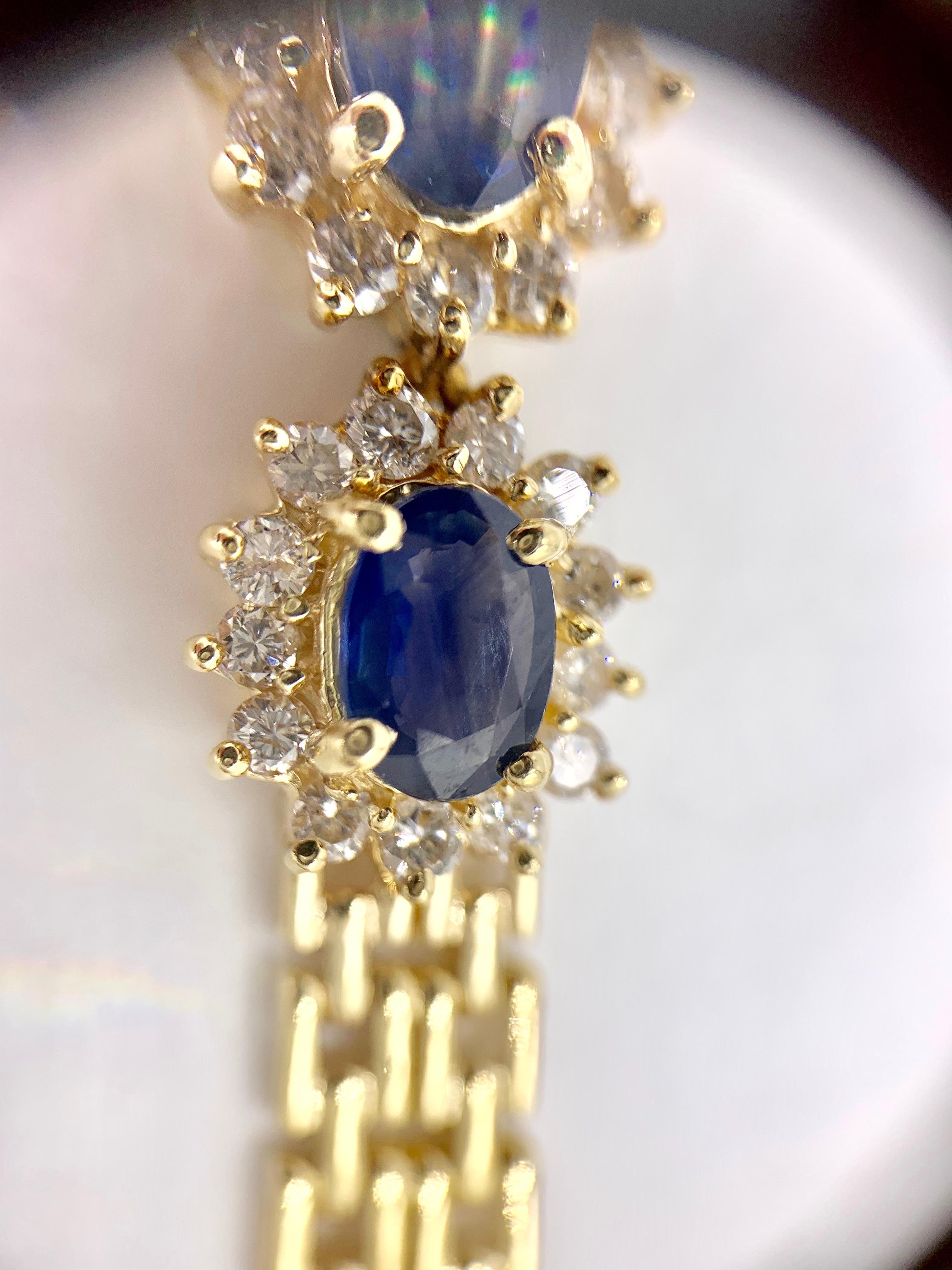 Yellow Gold Oval Blue Sapphire and Diamond Bracelet For Sale 5