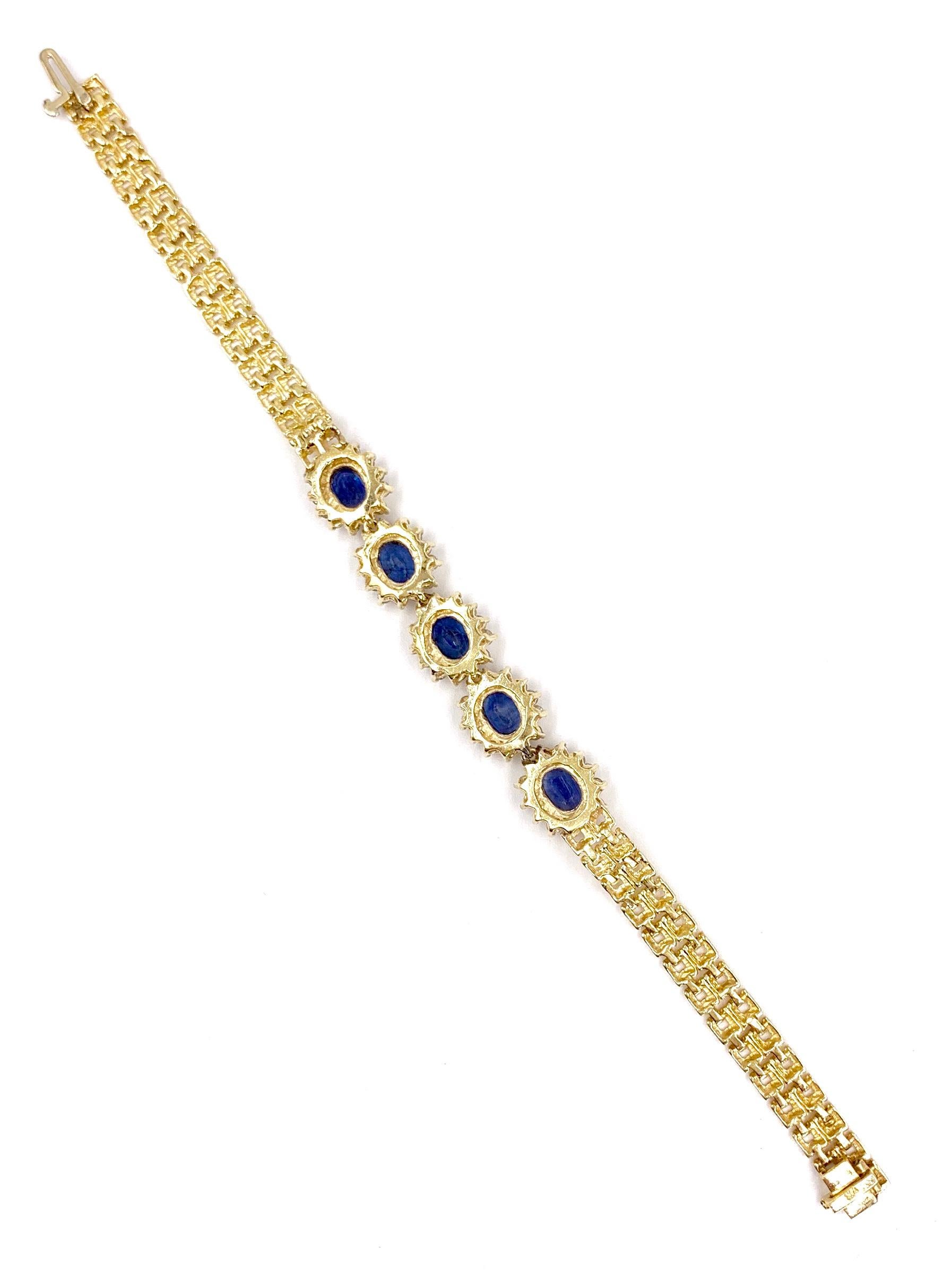 Yellow Gold Oval Blue Sapphire and Diamond Bracelet In Good Condition For Sale In Pikesville, MD