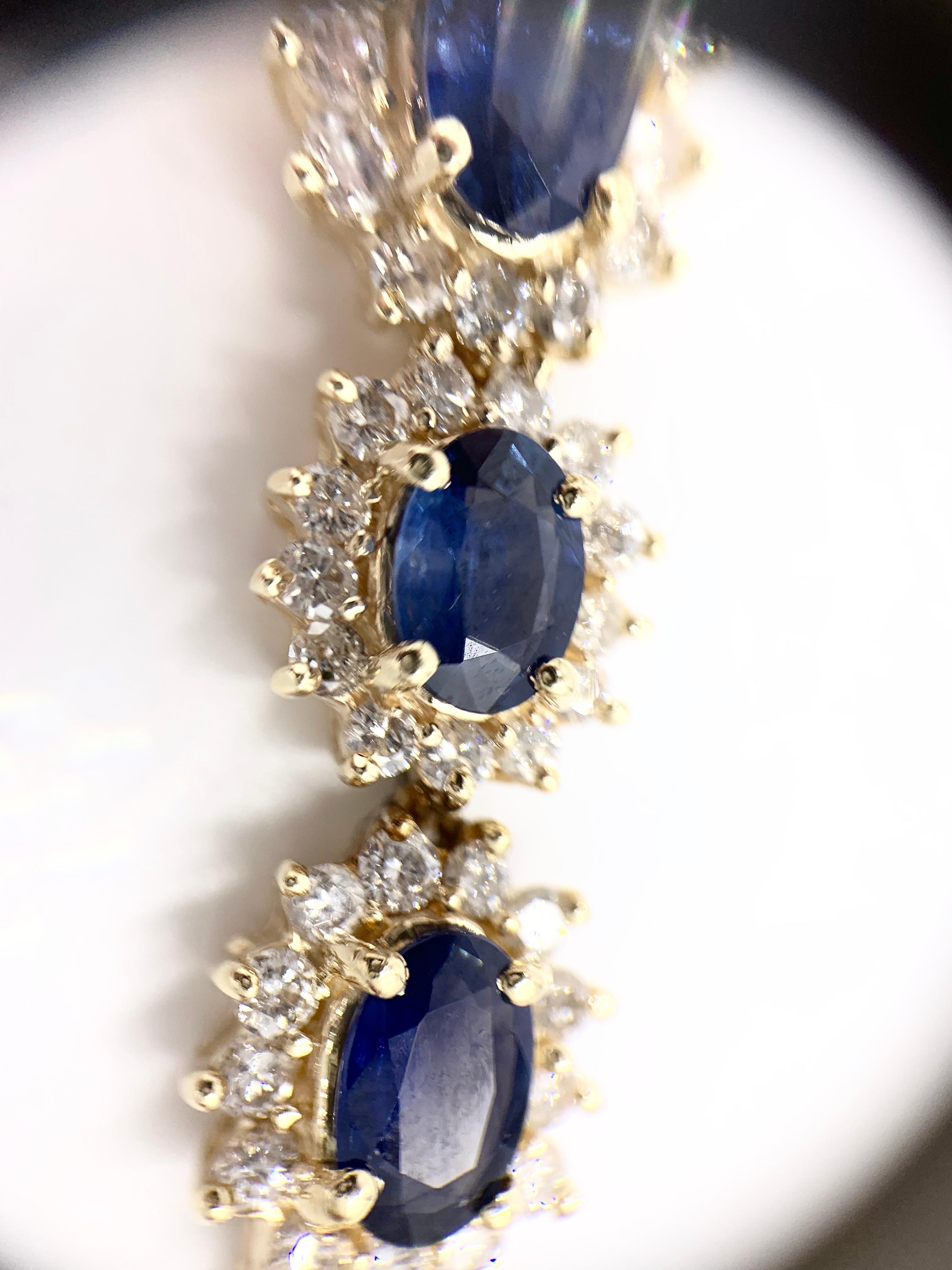 Yellow Gold Oval Blue Sapphire and Diamond Bracelet For Sale 4