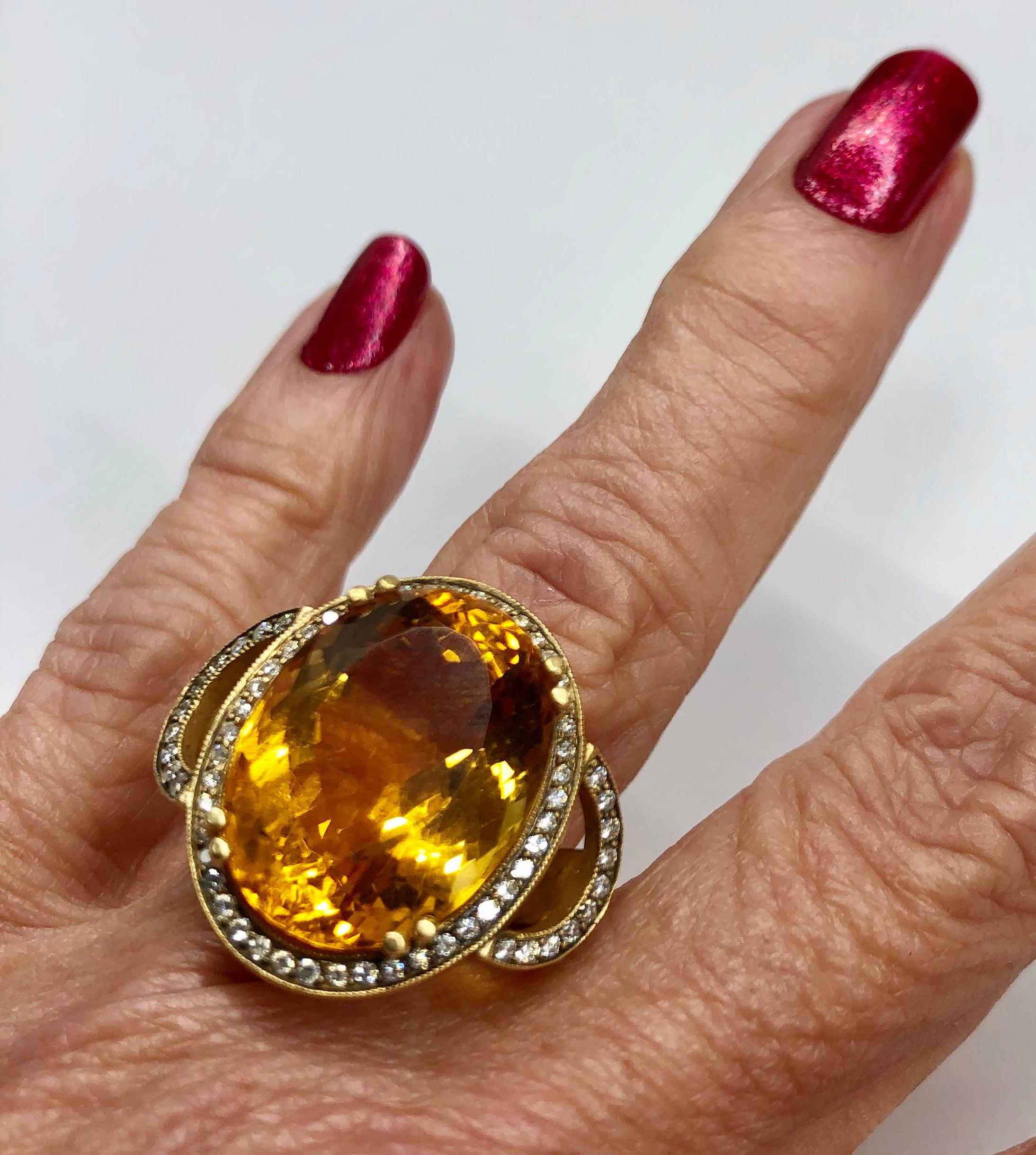 Oval Cut Oval Citrine and Diamond Ring in 18K Gold