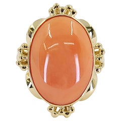 Yellow Gold Oval Coral Cocktail Ring