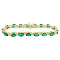 Yellow Gold Oval Emerald and Diamond Line Bracelet