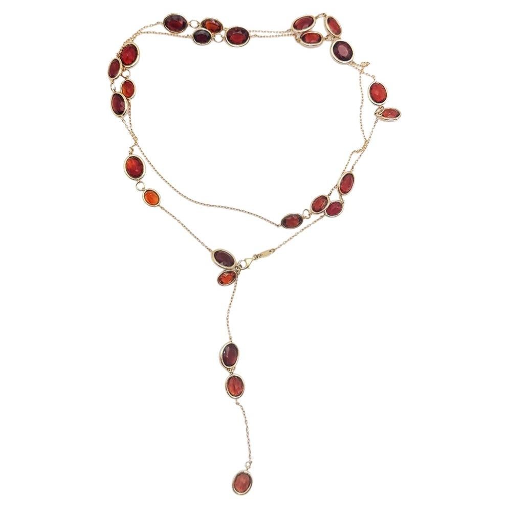 Yellow Gold Oval Garnet Link Chain Necklaces By Rossella Ugolini Made in Italy