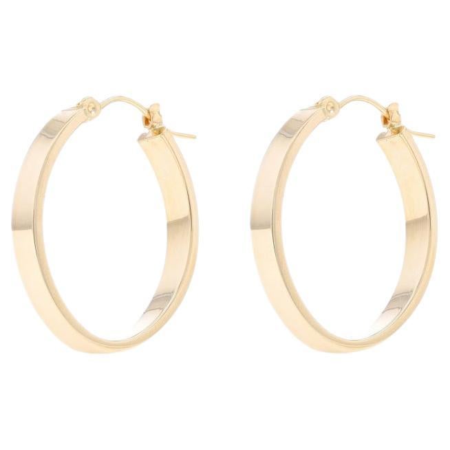Yellow Gold Oval Hoop Earrings - 14k Pierced For Sale