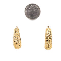 Yellow Gold Oval Hoop Vintage Textured Earring