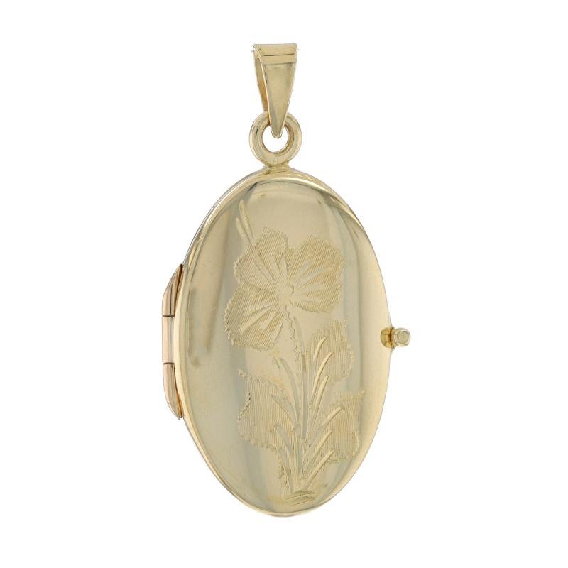 Pendentif médaillon ovale fleur en or jaune 14 carats Pour femmes en vente