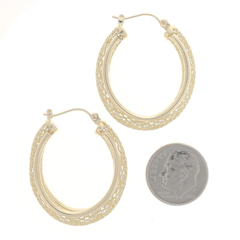 Women's Yellow Gold Oval Mesh Hoop Earrings - 14k Italy Pierced For Sale
