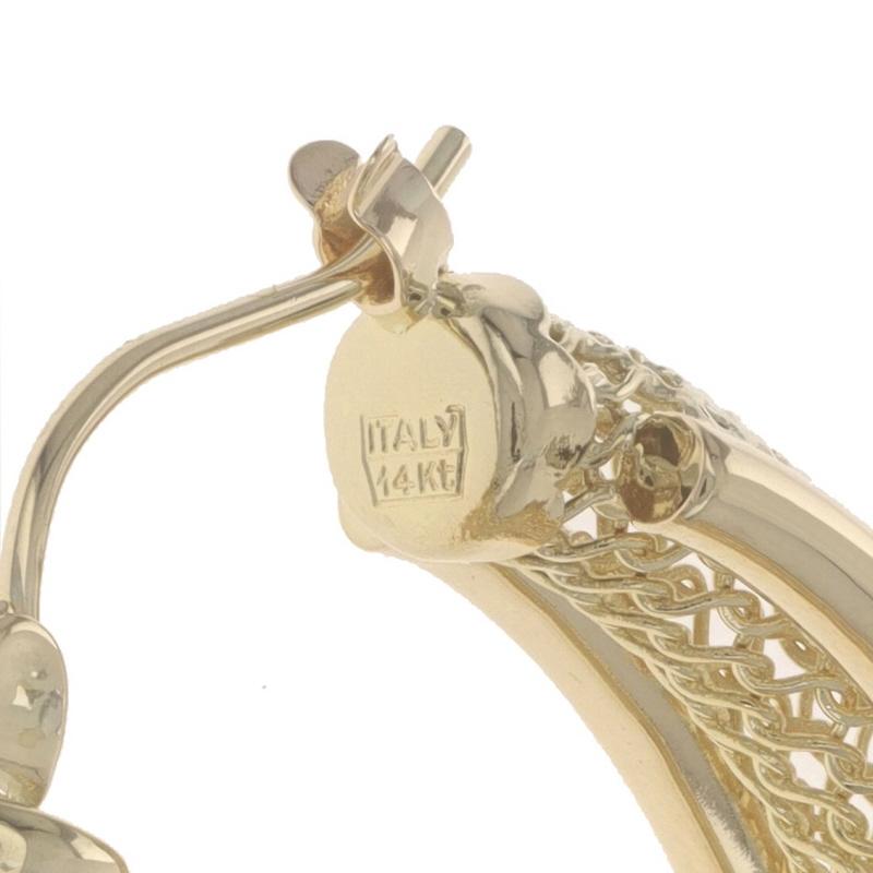Yellow Gold Oval Mesh Hoop Earrings - 14k Italy Pierced For Sale 1